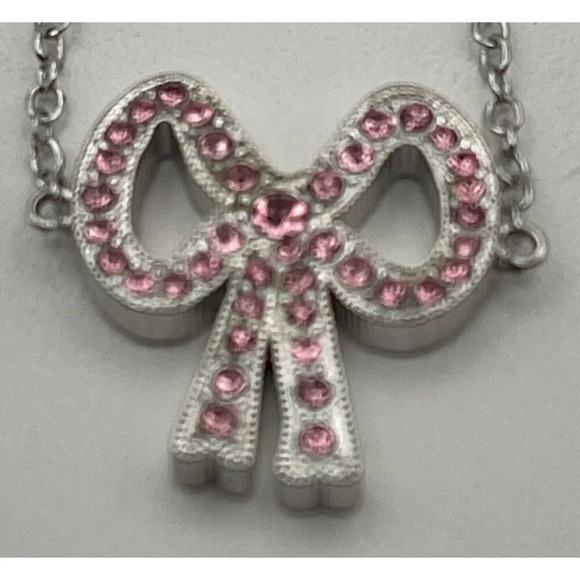 Coach Pink Pave Crystal Bow Pendant Silver-Tone Logo Adjustable Slider Bracelet - Picture 3 of 6